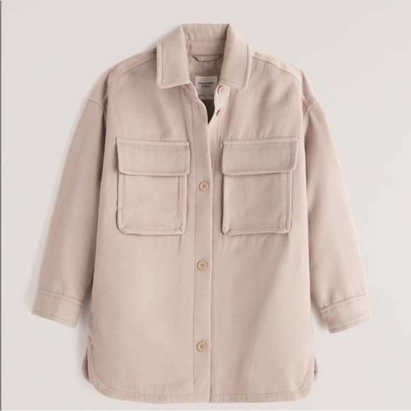 Abercrombie & Fitch Tan Oversized Shirt Jacket Size Medium Shacket - Picture 2 of 16